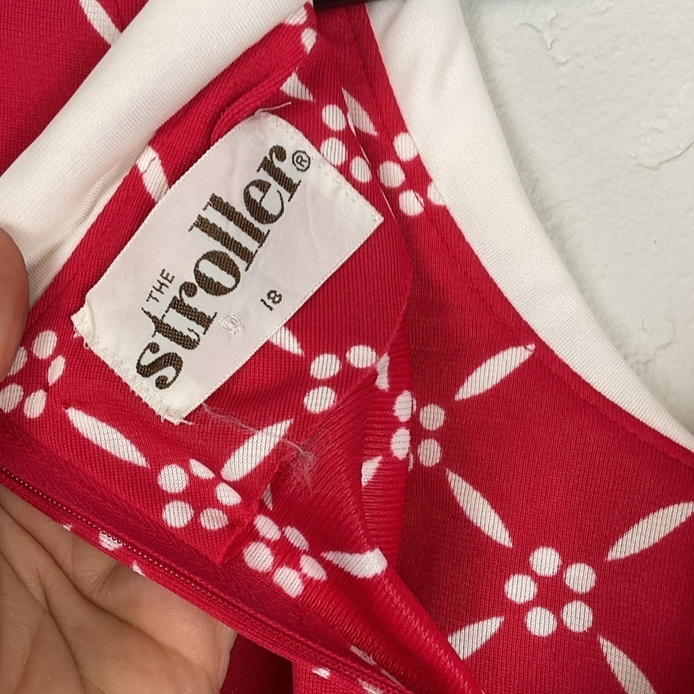 Vintage The Stroller Red White Patterned Short Sleeve Dress Retro Size 18 - Picture 9 of 9